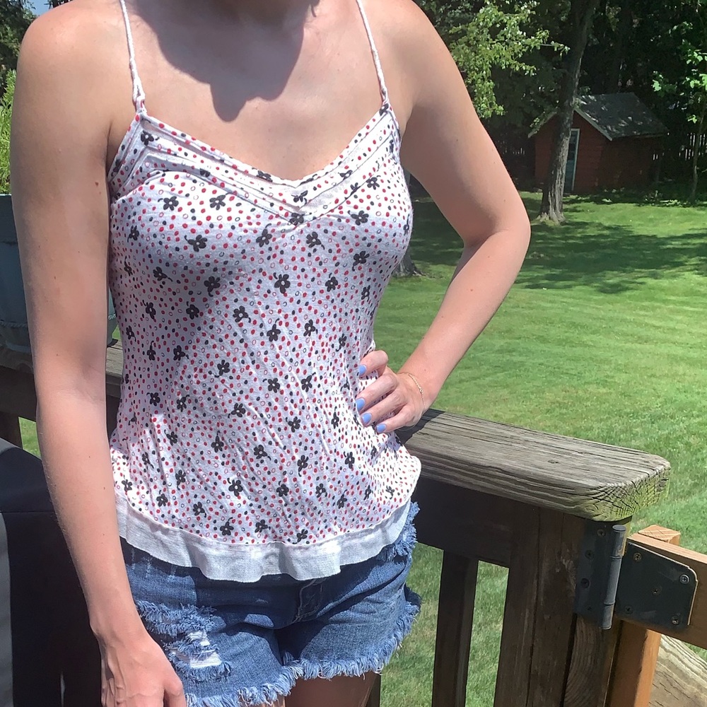 White, red, and black floral tank top